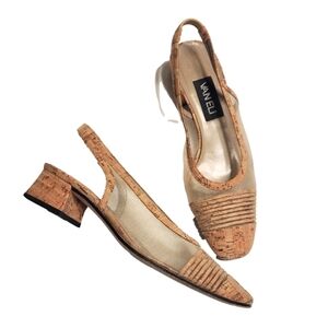 Vaneli Vintage Mesh Cork Slingback Heel Tan Shoe 6.5 M
